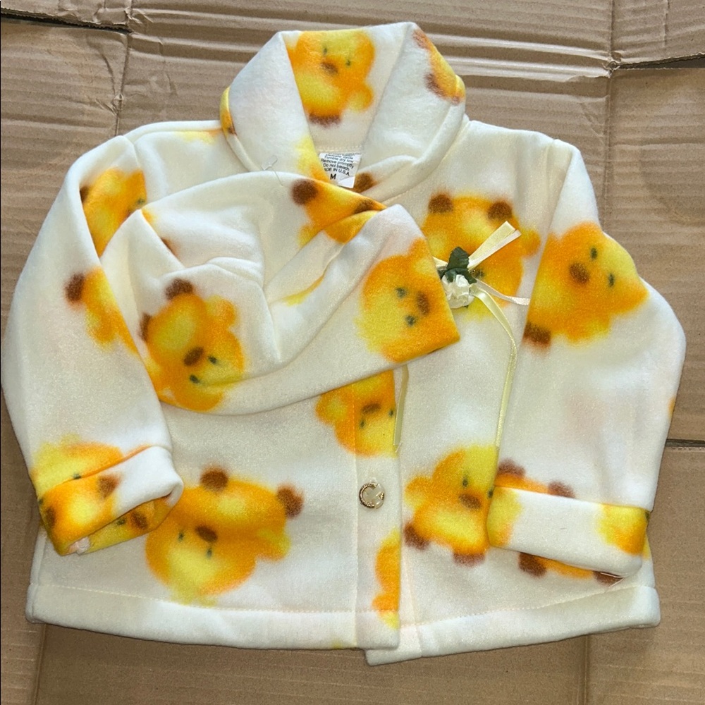 Cream & Yellow little chicken Print Fleece Kids Jacket